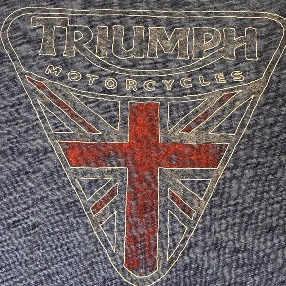 Triumph Lucky Brand Mens XL Shirt Short Sleeve Blue Burnout Graphic Logo Patch - Picture 5 of 9